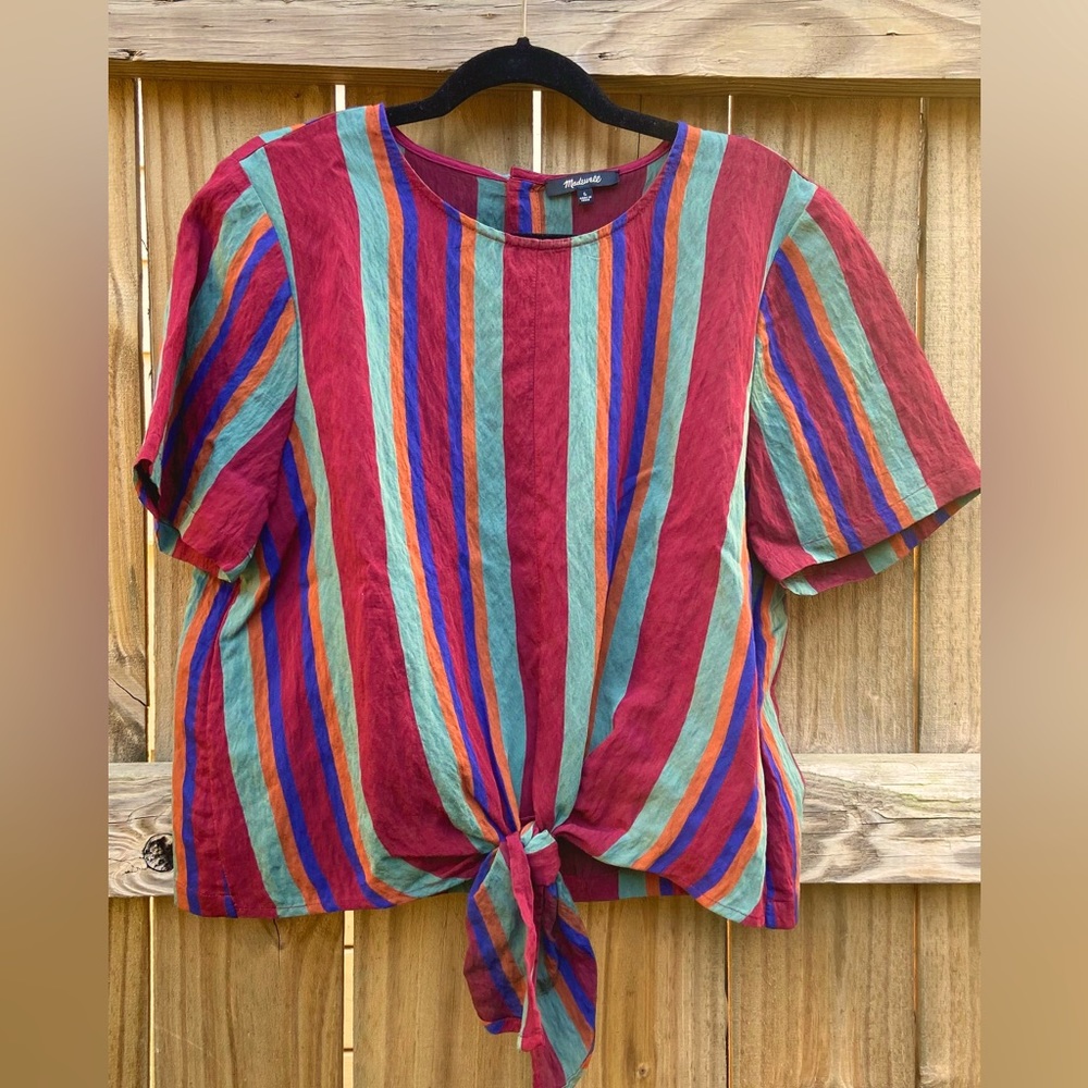 Madewell Button Back Tie Tee in Rosalinda Stripe L